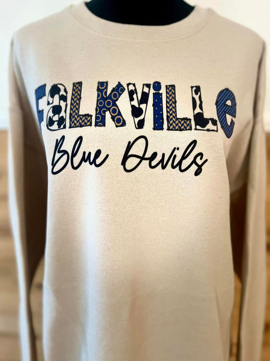 Falkville Blue Devils doodle and cow print