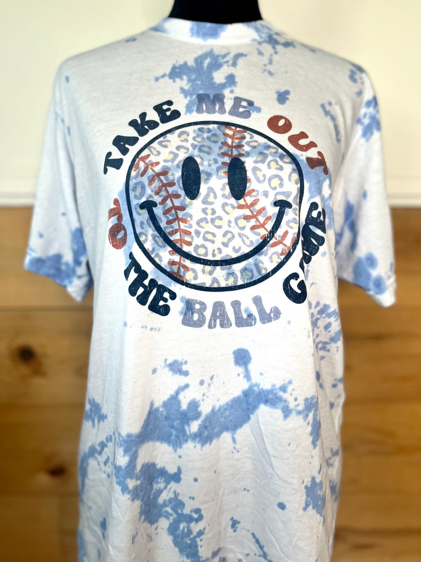 Take me out to the ball game smiley dyed tee